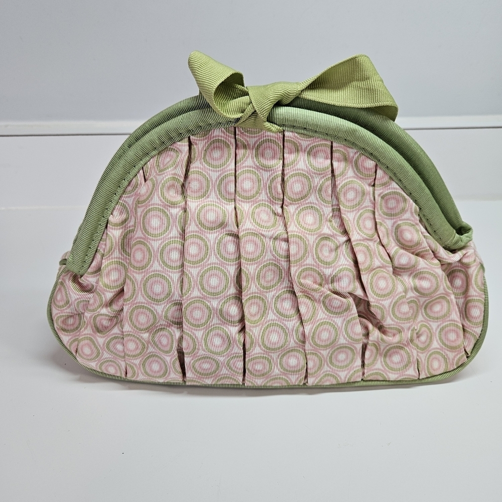 Crabtree & Evelyn London Green Tufted Travel Cosmetic Bag Ribbon Closure